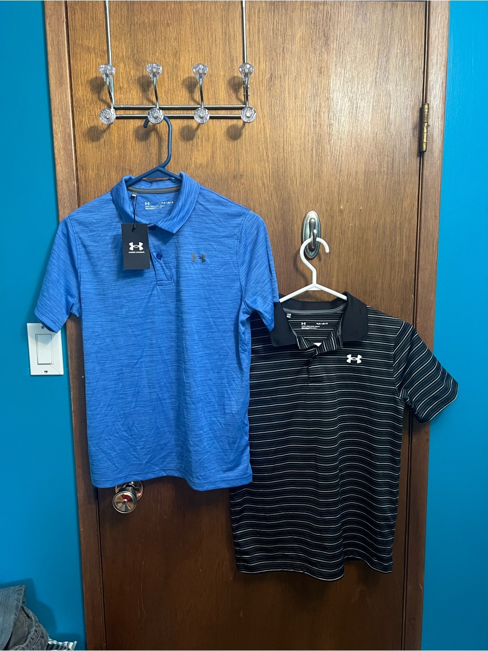 Under Armour Blue Polo & Black Striped Polo Set